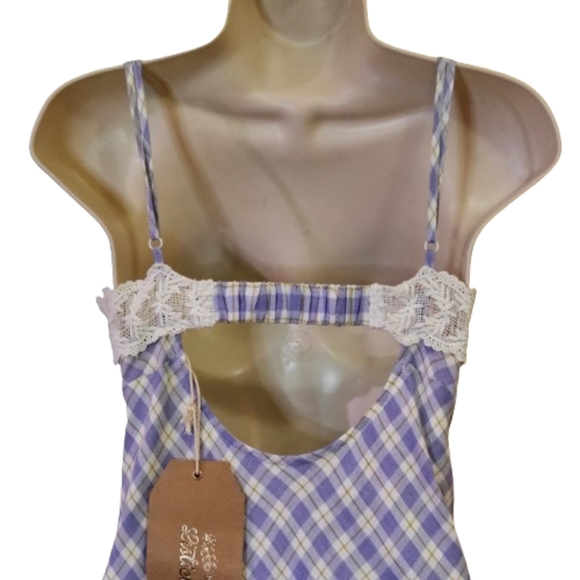 Listicle Lavender Multi-Color Plaid & Crochet Lace Mini Dress,Medium,NWT - Picture 8 of 16